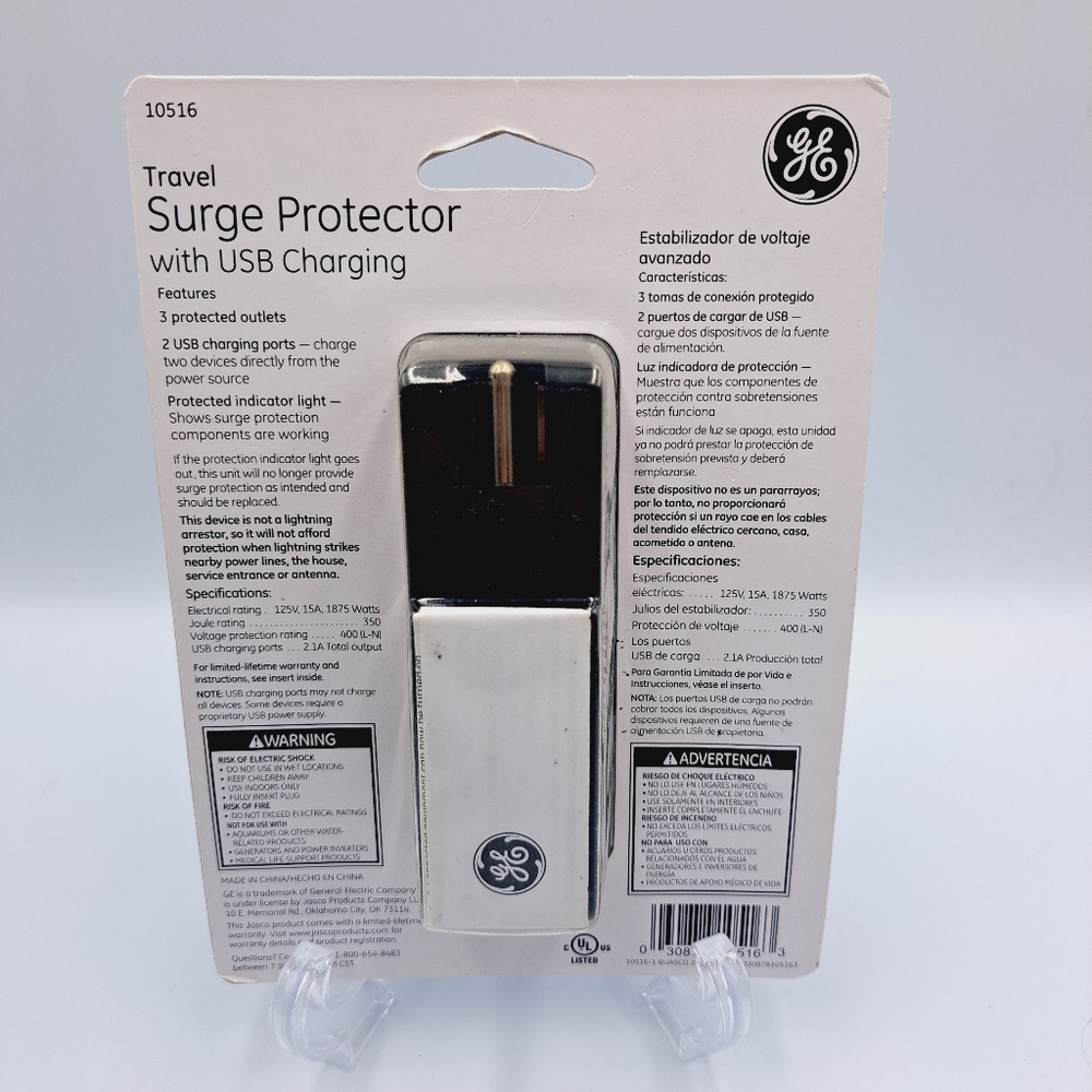 2 GE Travel Surge Protectors Outlets with USB Charging Ports & Foldable Prongs - Picture 5 of 7